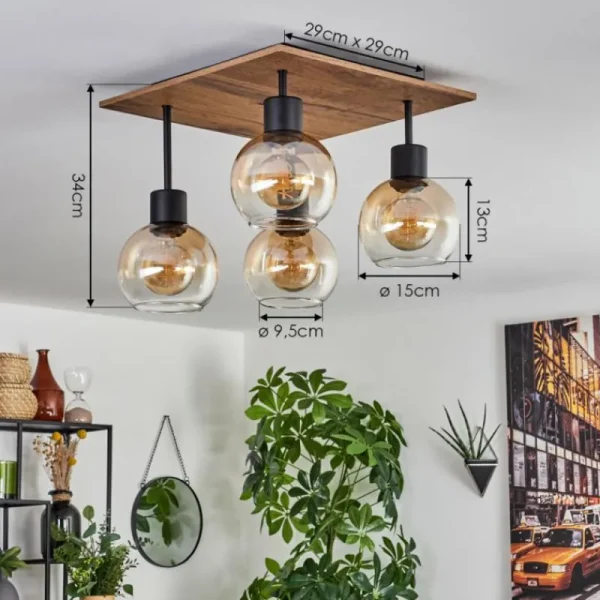 hofstein Plafonnier Vouhet Brun, Couleur bois, Noir, 4 lumières* Lampes Modernes