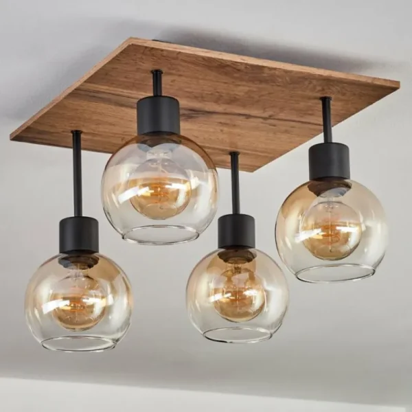 hofstein Plafonnier Vouhet Brun, Couleur bois, Noir, 4 lumières* Lampes Modernes