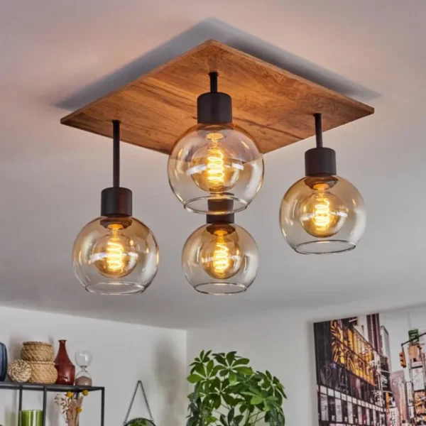 hofstein Plafonnier Vouhet Brun, Couleur bois, Noir, 4 lumières* Lampes Modernes