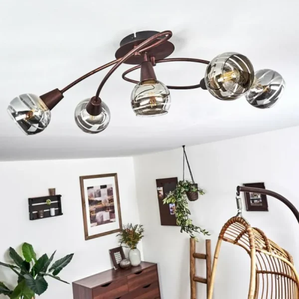 hofstein Plafonnier Warga LED Bronze, 5 lumières* Lampes En Verre