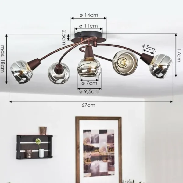 hofstein Plafonnier Warga LED Bronze, 5 lumières* Lampes En Verre