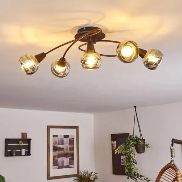 hofstein Plafonnier Warga LED Bronze, 5 lumières* Lampes En Verre