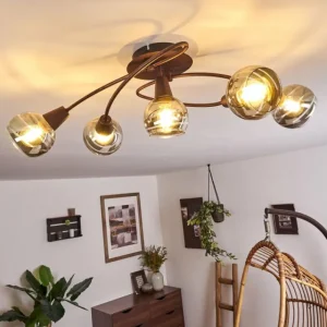 hofstein Plafonnier Warga LED Bronze, 5 lumières* Lampes En Verre