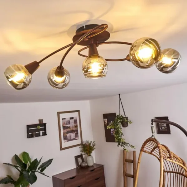 hofstein Plafonnier Warga LED Bronze, 5 lumières* Lampes En Verre