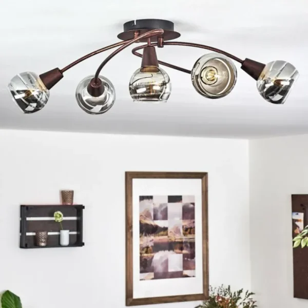hofstein Plafonnier Warga LED Bronze, 5 lumières* Lampes En Verre