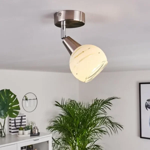 hofstein Plafonnier Warga LED Nickel mat, 1 lumière* Lampes En Verre