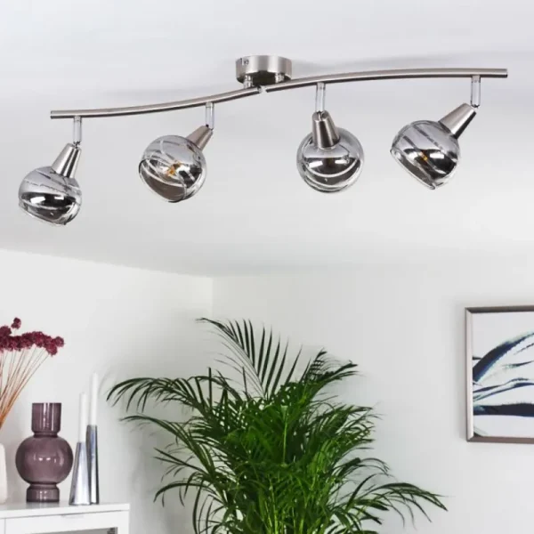 hofstein Plafonnier Warga LED Nickel mat, 4 lumières* Lampes En Verre
