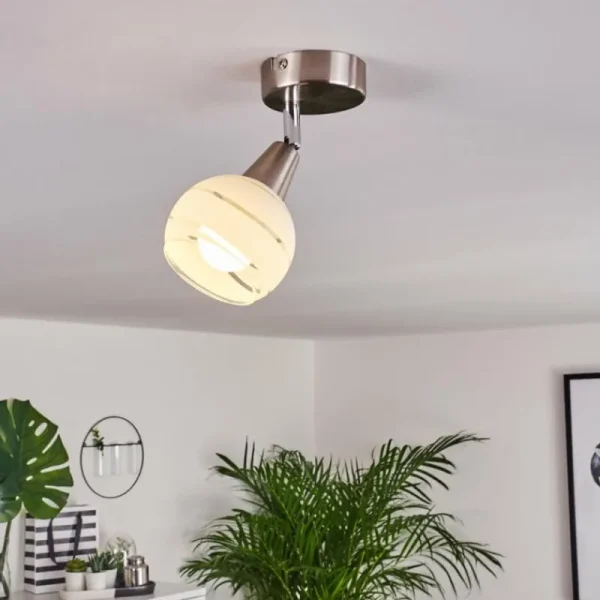 hofstein Plafonnier Warga LED Nickel mat, 1 lumière* Lampes En Verre