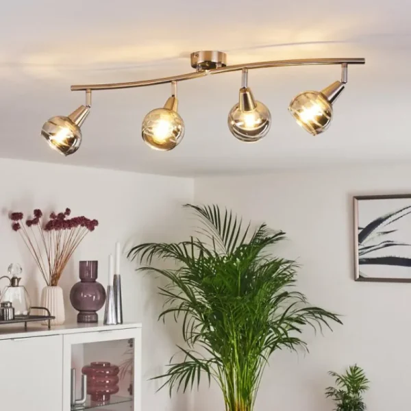 hofstein Plafonnier Warga LED Nickel mat, 4 lumières* Lampes En Verre