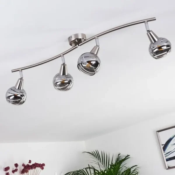 hofstein Plafonnier Warga LED Nickel mat, 4 lumières* Lampes En Verre