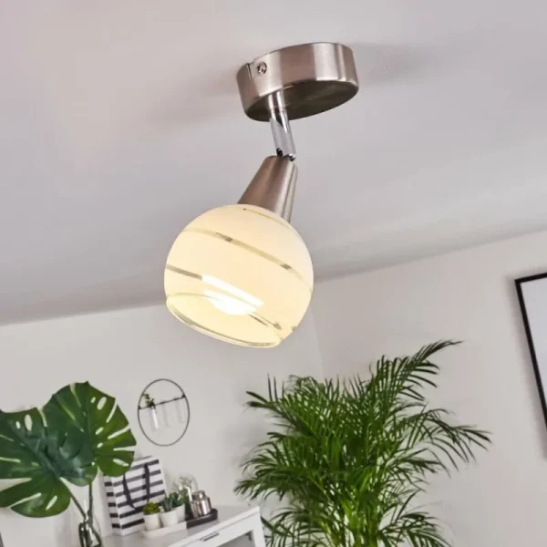 hofstein Plafonnier Warga LED Nickel mat, 1 lumière* Lampes En Verre
