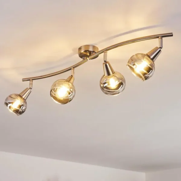 hofstein Plafonnier Warga LED Nickel mat, 4 lumières* Lampes En Verre
