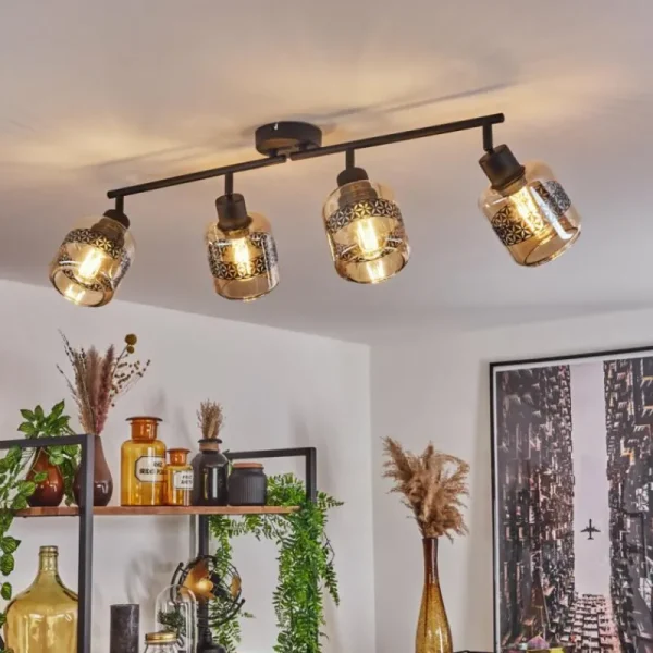 hofstein Plafonnier Wigan Noir, 4 lumières* Lampes En Verre