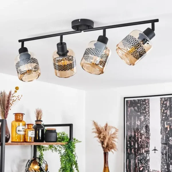 hofstein Plafonnier Wigan Noir, 4 lumières* Lampes En Verre