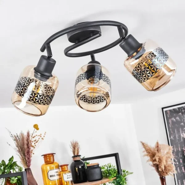 hofstein Plafonnier Wigan Noir, 3 lumières* Lampes En Verre