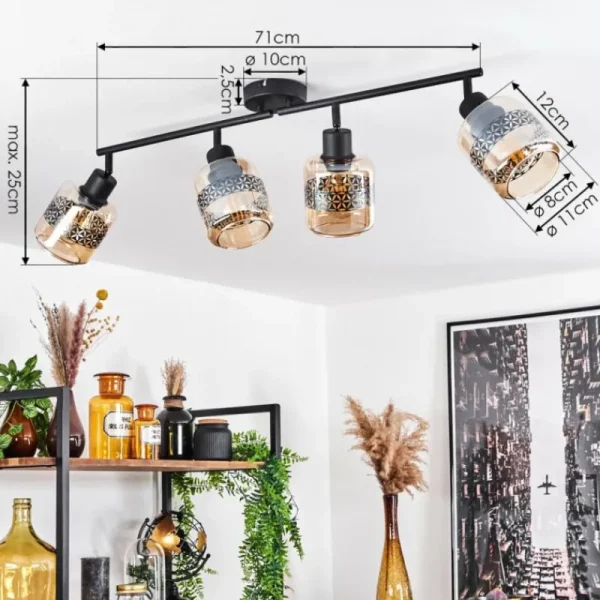 hofstein Plafonnier Wigan Noir, 4 lumières* Lampes En Verre
