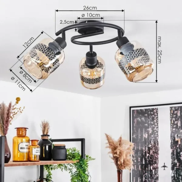 hofstein Plafonnier Wigan Noir, 3 lumières* Lampes En Verre