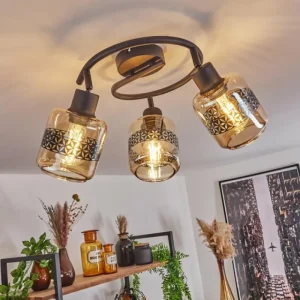hofstein Plafonnier Wigan Noir, 3 lumières* Lampes En Verre