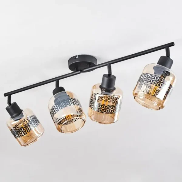 hofstein Plafonnier Wigan Noir, 4 lumières* Lampes En Verre