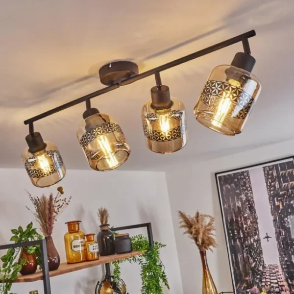 hofstein Plafonnier Wigan Noir, 4 lumières* Lampes En Verre