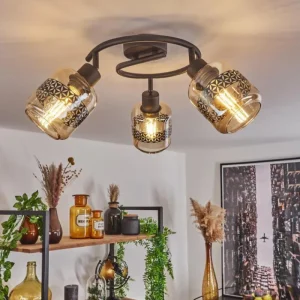 hofstein Plafonnier Wigan Noir, 3 lumières* Lampes En Verre
