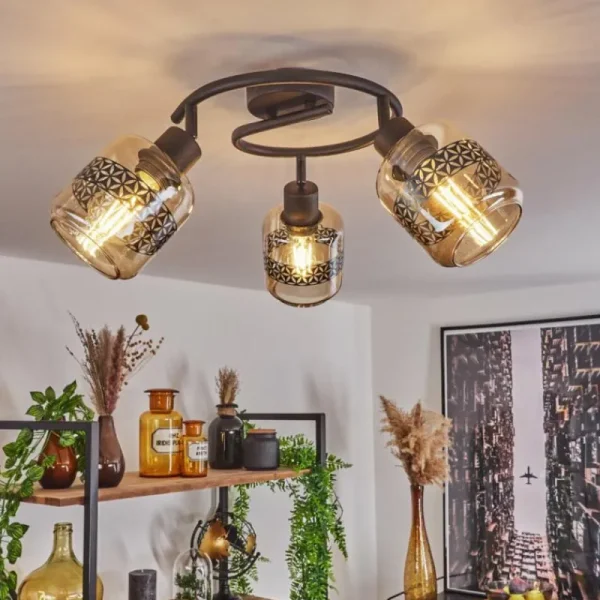 hofstein Plafonnier Wigan Noir, 3 lumières* Lampes En Verre