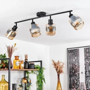 hofstein Plafonnier Wigan Noir, 4 lumières* Lampes En Verre