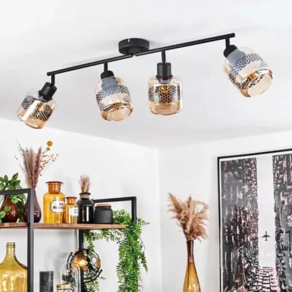 hofstein Plafonnier Wigan Noir, 4 lumières* Lampes En Verre