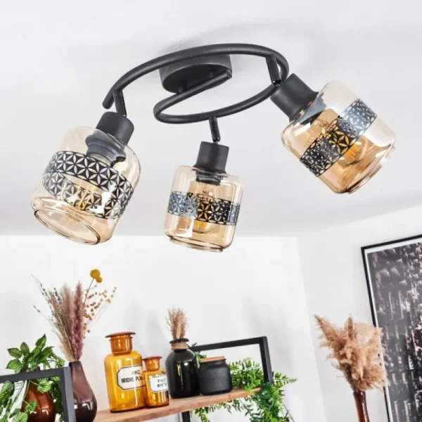 hofstein Plafonnier Wigan Noir, 3 lumières* Lampes En Verre