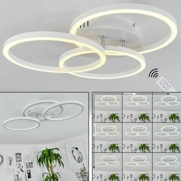 hofstein Plafonnier Xena LED Blanc, 1 lumière, Télécommandes* Lampes Modernes