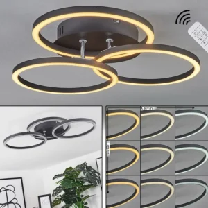 hofstein Plafonnier Xena LED Noir, 1 lumière, Télécommandes* Lampes Modernes