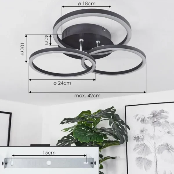 hofstein Plafonnier Xena LED Noir, 1 lumière, Télécommandes* Lampes Modernes