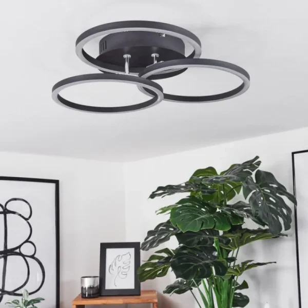 hofstein Plafonnier Xena LED Noir, 1 lumière, Télécommandes* Lampes Modernes