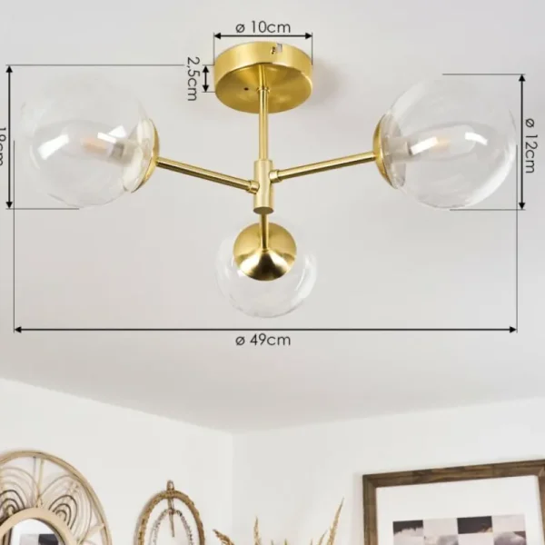 hofstein Plafonnier Yucao Or, 3 lumières* Lampes En Verre