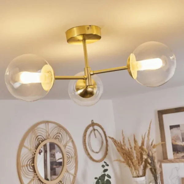 hofstein Plafonnier Yucao Or, 3 lumières* Lampes En Verre