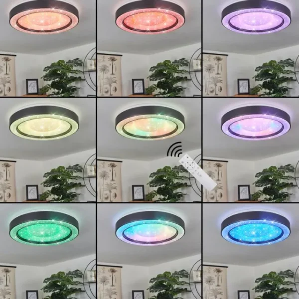 hofstein Plafonnier Zeballos LED Blanc, 1 lumière, Télécommandes, Changeur de couleurs* Lampes Modernes