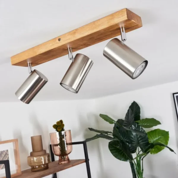 hofstein Plafonnier Zuoz Bois clair, 3 lumières* Lampes Modernes
