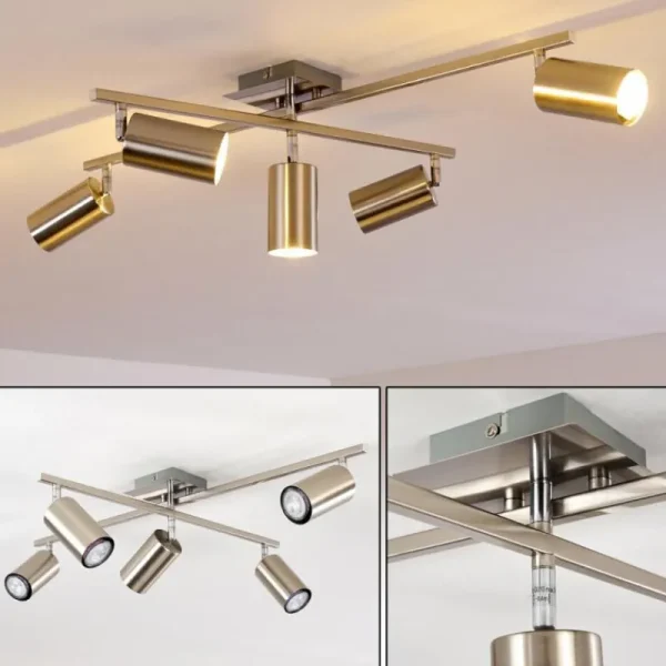 hofstein Plafonnier Zuoz Chrome, Nickel mat, 5 lumières* Lampes Modernes