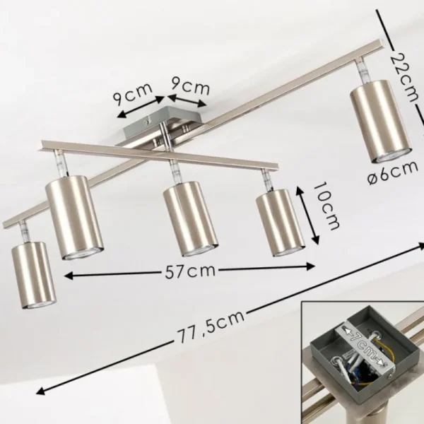 hofstein Plafonnier Zuoz Chrome, Nickel mat, 5 lumières* Lampes Modernes