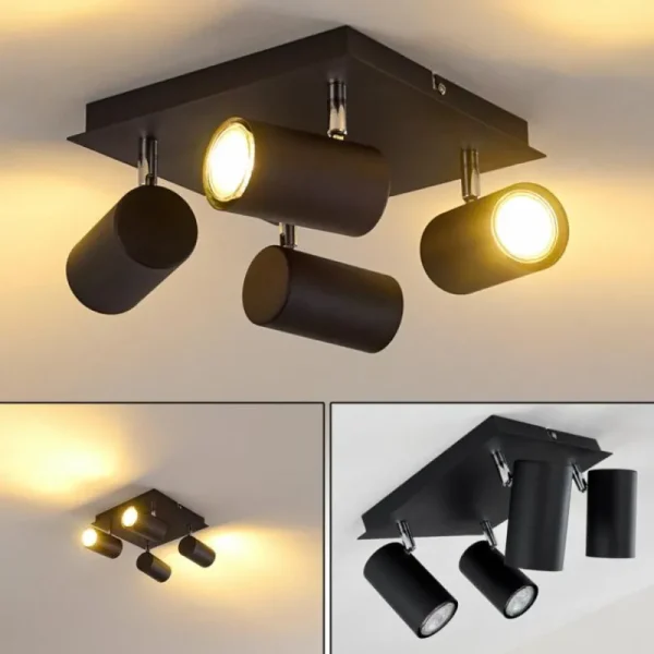 hofstein Plafonnier Zuoz Chrome, Noir, 4 lumières* Lampes Modernes