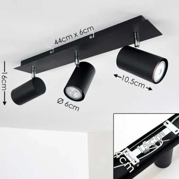 hofstein Plafonnier Zuoz Chrome, Noir, 3 lumières* Lampes Modernes