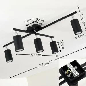 hofstein Plafonnier Zuoz Chrome, Noir, 5 lumières* Lampes Modernes