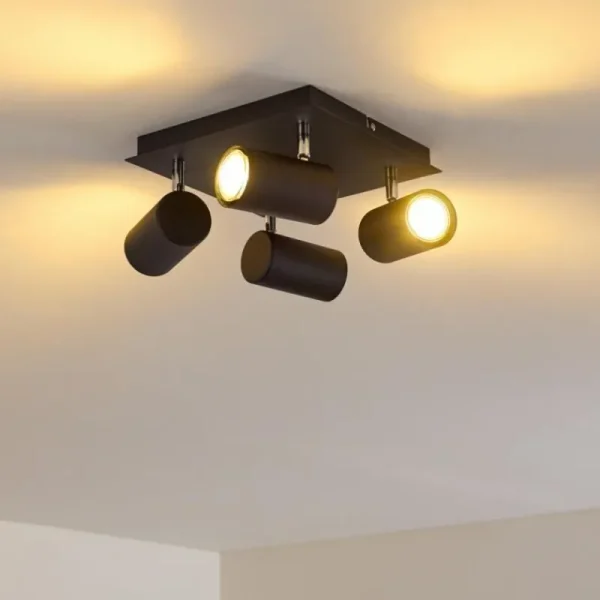 hofstein Plafonnier Zuoz Chrome, Noir, 4 lumières* Lampes Modernes