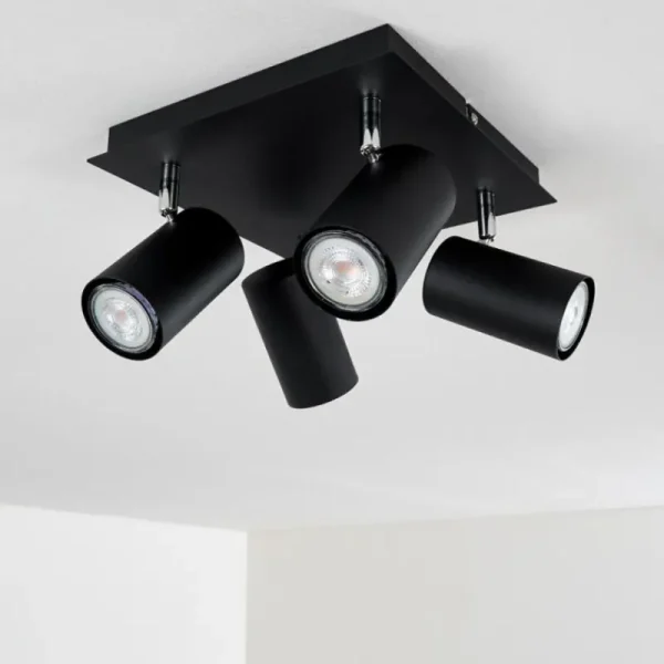 hofstein Plafonnier Zuoz Chrome, Noir, 4 lumières* Lampes Modernes