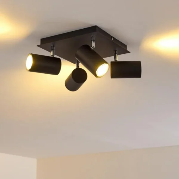 hofstein Plafonnier Zuoz Chrome, Noir, 4 lumières* Lampes Modernes