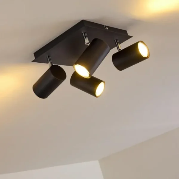 hofstein Plafonnier Zuoz Chrome, Noir, 4 lumières* Lampes Modernes