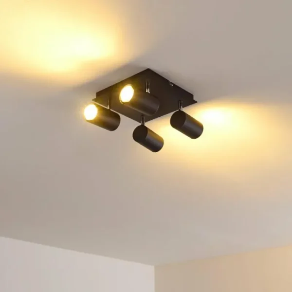 hofstein Plafonnier Zuoz Chrome, Noir, 4 lumières* Lampes Modernes