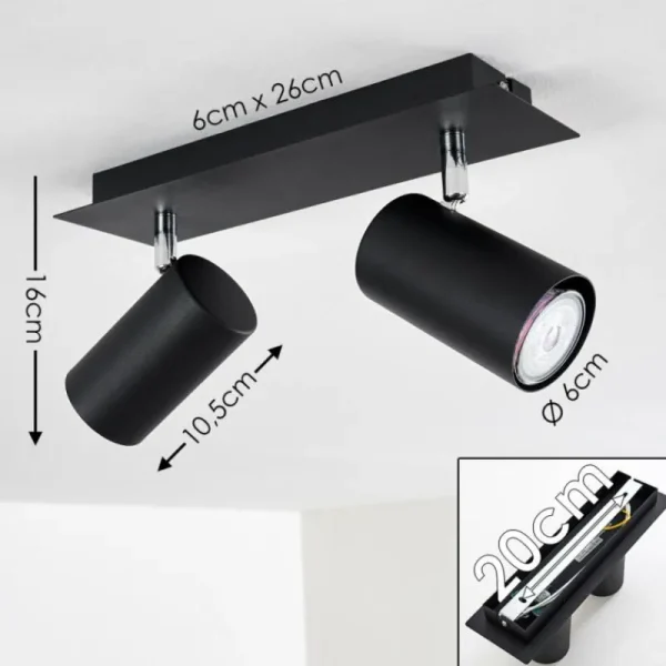 hofstein Plafonnier Zuoz Noir, 2 lumières* Lampes Modernes