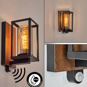 hofstein Portalis Lampe murale d´extérieur Brun, Couleur bois, Noir, 1 lumière, Détecteur de mouvement* Lampes Modernes