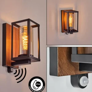 hofstein Portalis Lampe murale d´extérieur Brun, Couleur bois, Noir, 1 lumière, Détecteur de mouvement* Lampes Modernes